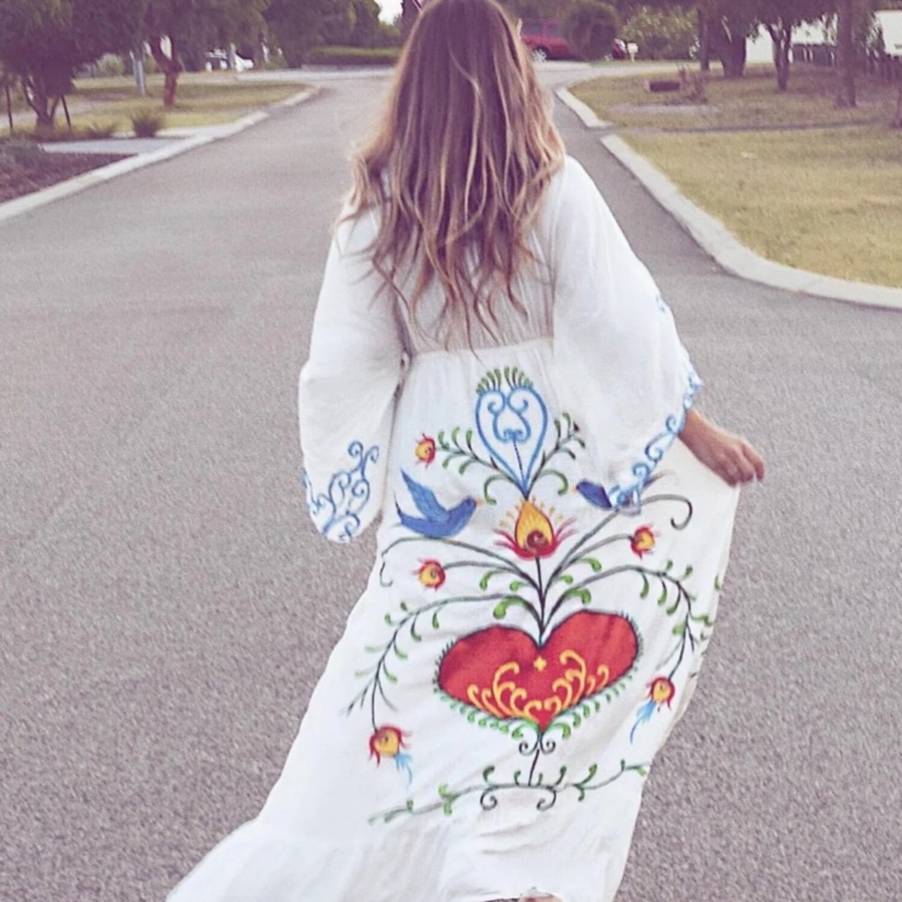 Bohemian Embroidered Button Down Maxi Dream Dress - Picture 11 of 11